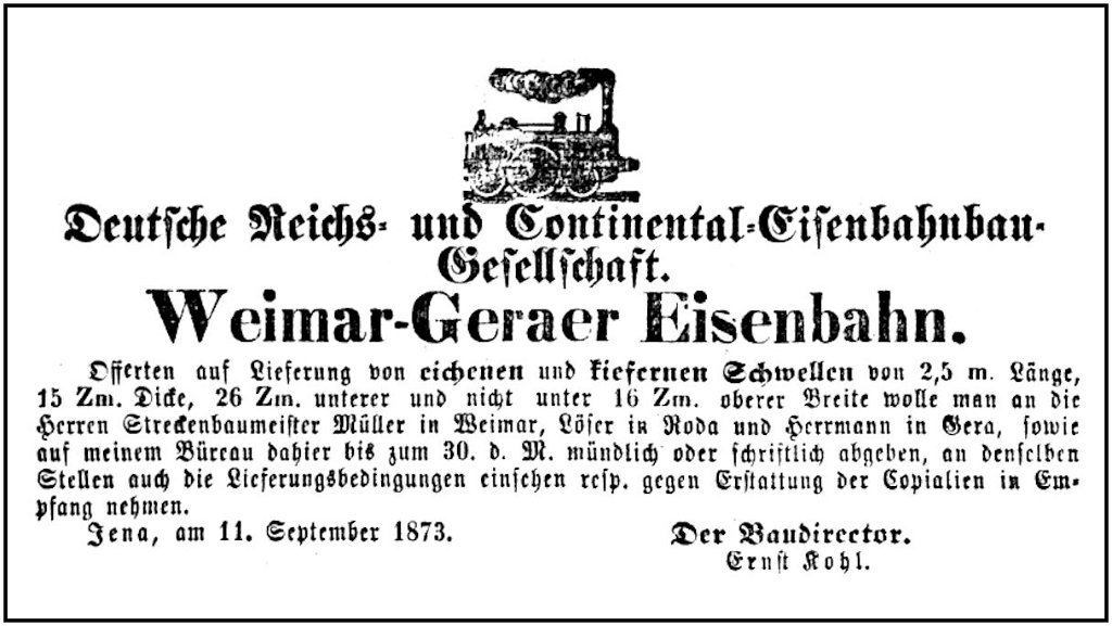 1873-09-11 Hdf Bahn Schwellenkauf
